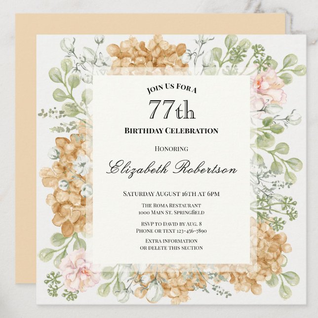Invitación para el 77 cumpleaños en elegantes colo (Subido por el creador)