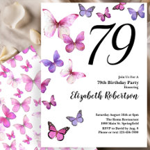 Invitación para el 79 cumpleaños con mariposas en 