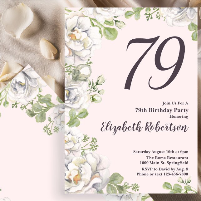 Invitación para el 79 cumpleaños con peonías flora (Subido por el creador)