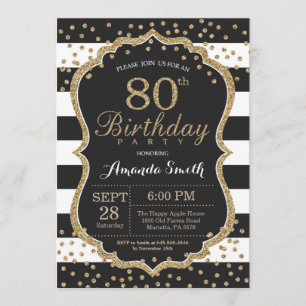 Invitación para el 80 cumpleaños. Brillo negro y d