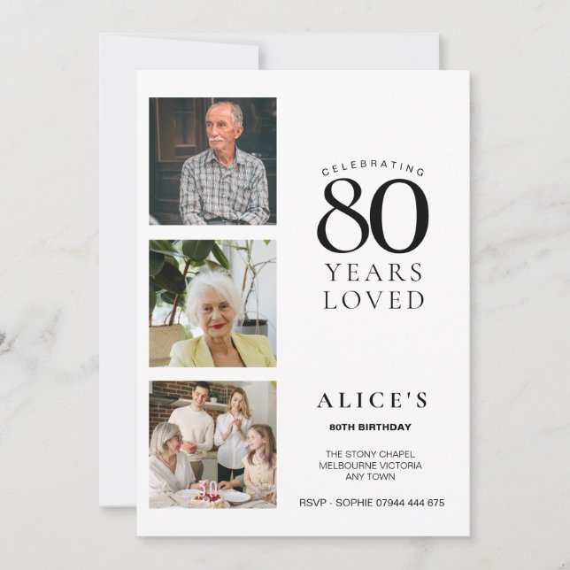 Invitación para el 80 cumpleaños con foto, simple  (Anverso)