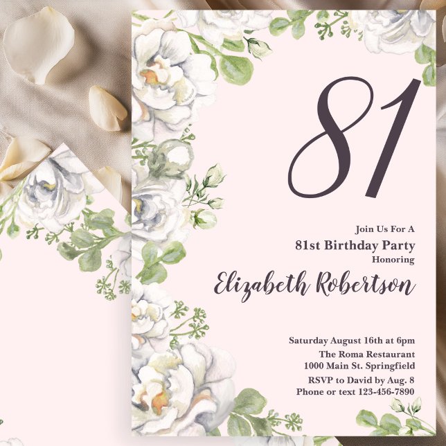 Invitación para el 81 cumpleaños con peonías flora (Subido por el creador)