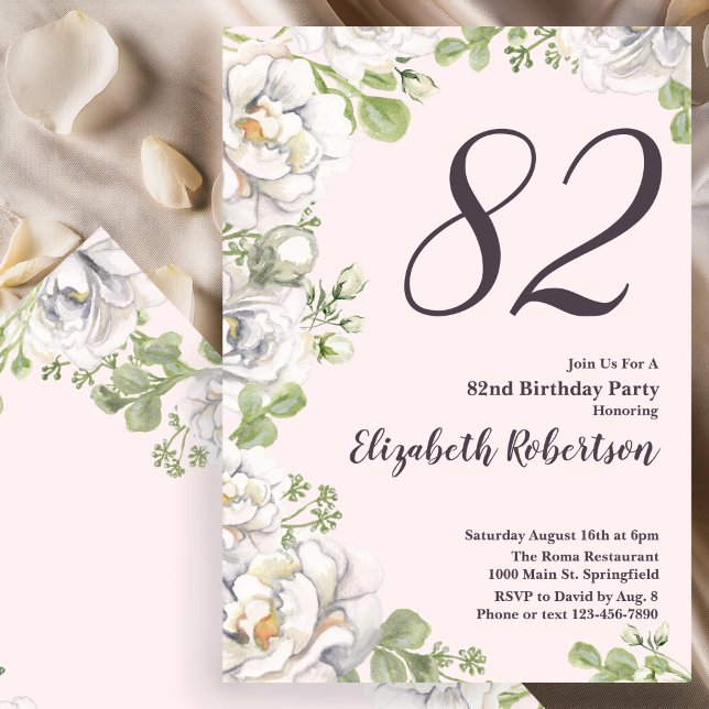 Invitación para el 82 cumpleaños con peonías flora (Subido por el creador)