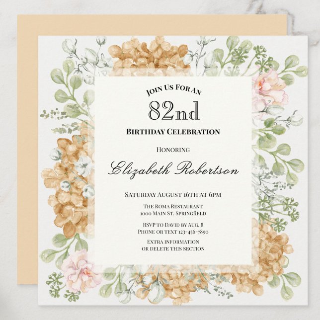 Invitación para el 82 cumpleaños en elegantes colo (Subido por el creador)