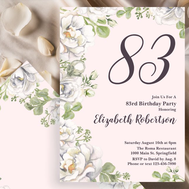 Invitación para el 83 cumpleaños con peonías flora (Subido por el creador)