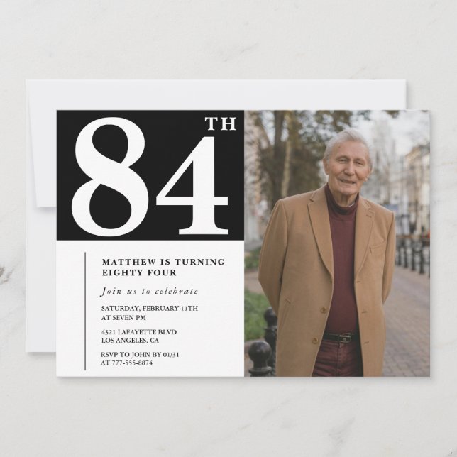 Invitación para el 84 cumpleaños de hombres en fot (Anverso)