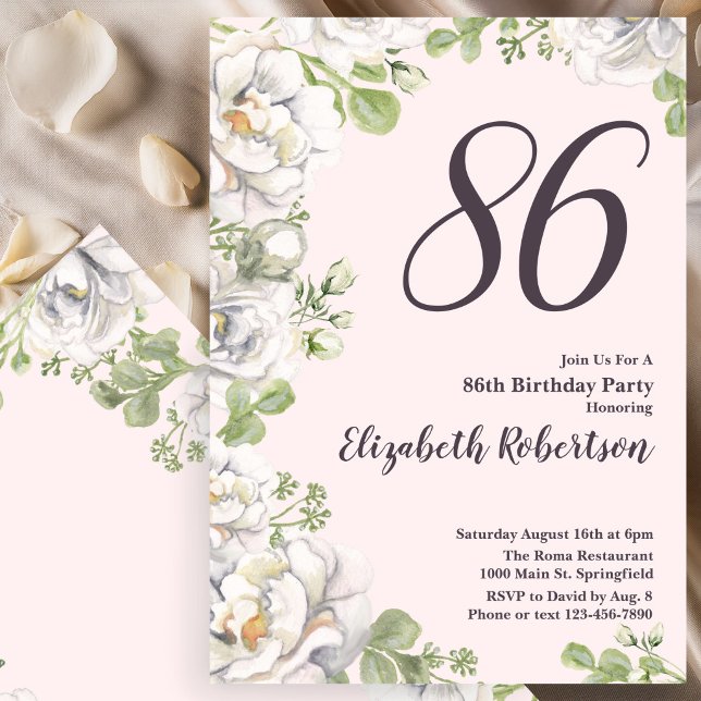 Invitación para el 86 cumpleaños con peonías flora (Subido por el creador)