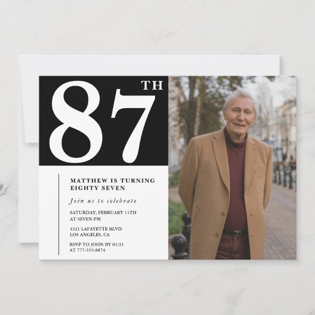 Invitación para el 87 cumpleaños de hombres en fot (Anverso)
