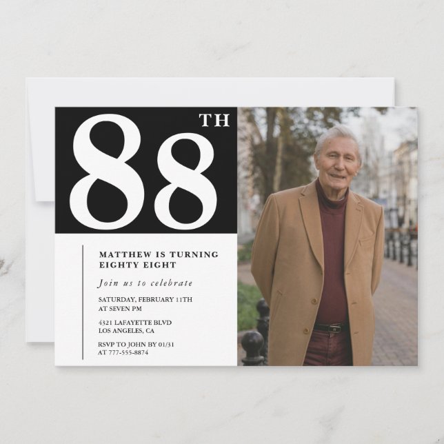Invitación para el 88 cumpleaños de hombres con fo (Anverso)