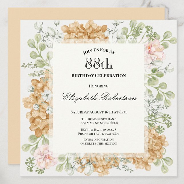 Invitación para el 88 cumpleaños en elegantes colo (Subido por el creador)