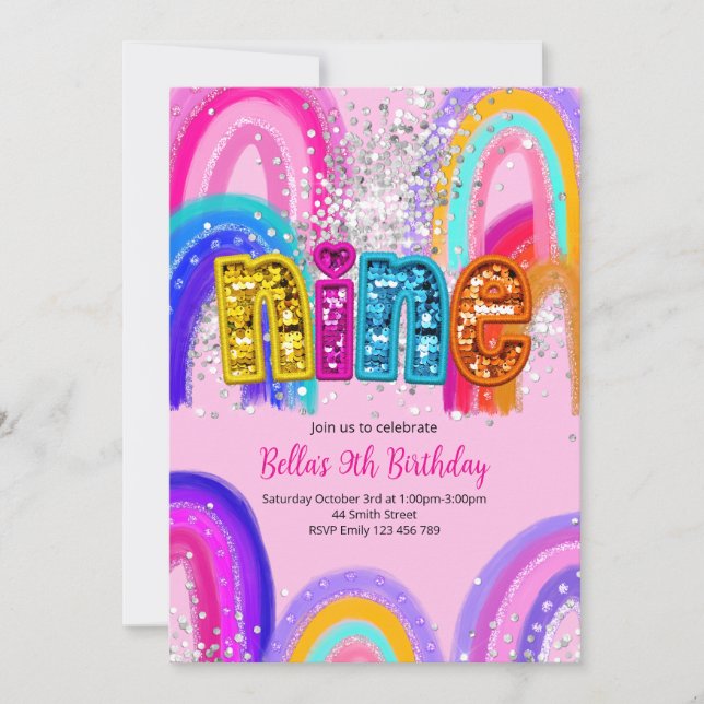 Invitación para el 9º Cumpleaños de Niñas (Anverso)