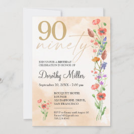 Invitación para el 90 cumpleaños de la suave flor 