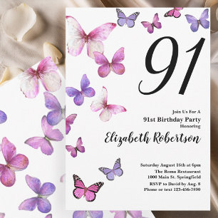 Invitación para el 91 cumpleaños con mariposas en 