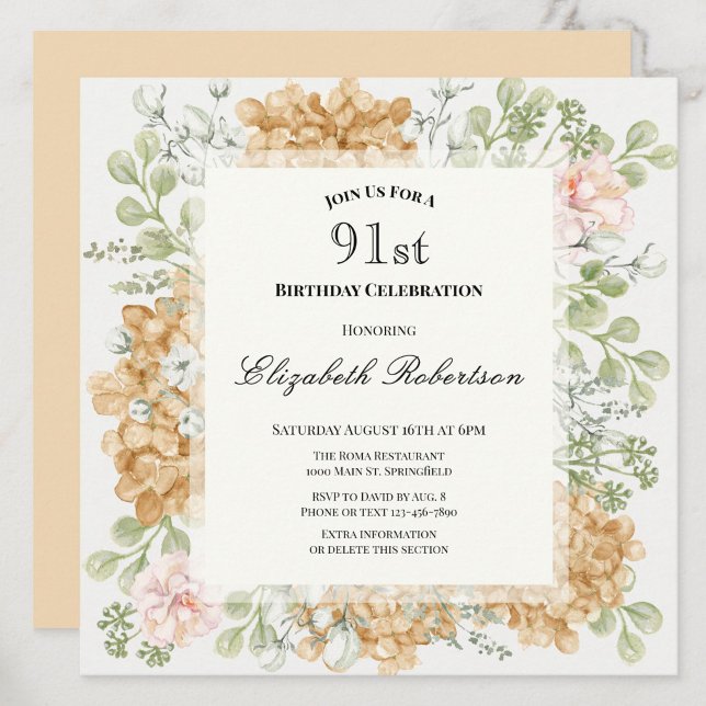Invitación para el 91 cumpleaños en elegantes colo (Subido por el creador)