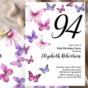 Invitación para el 94 cumpleaños Butterfly en rosa