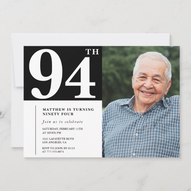 Invitación para el 94 cumpleaños de hombres con fo (Anverso)