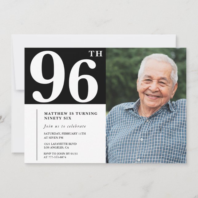 Invitación para el 96 cumpleaños de hombres en fot (Anverso)