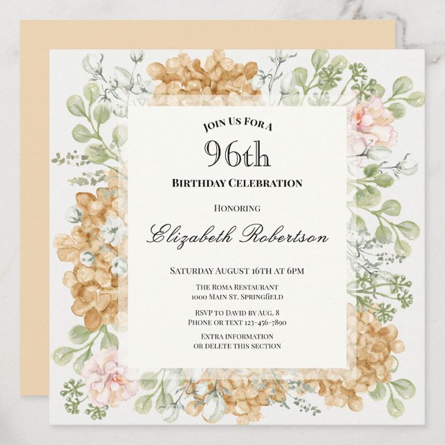 Invitación para el 96 cumpleaños en elegantes colo (Subido por el creador)