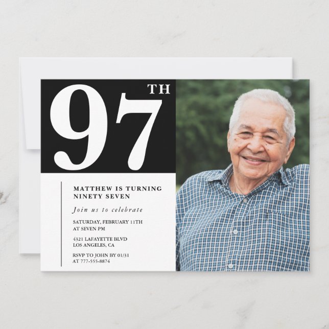 Invitación para el 97 cumpleaños de hombres en fot (Anverso)