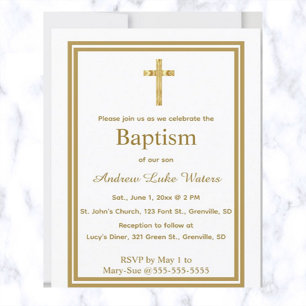 Invitación para el bautismo cruzado de oro editabl
