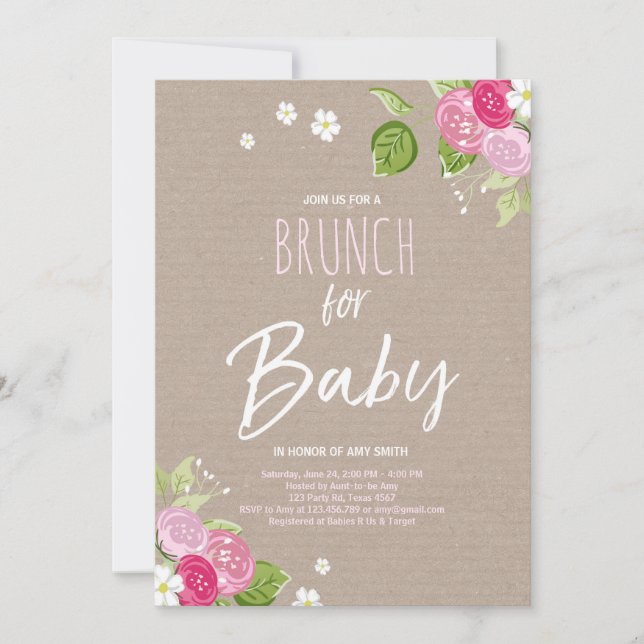 Invitación para el brunch de la ducha Floral Rusti (Anverso)