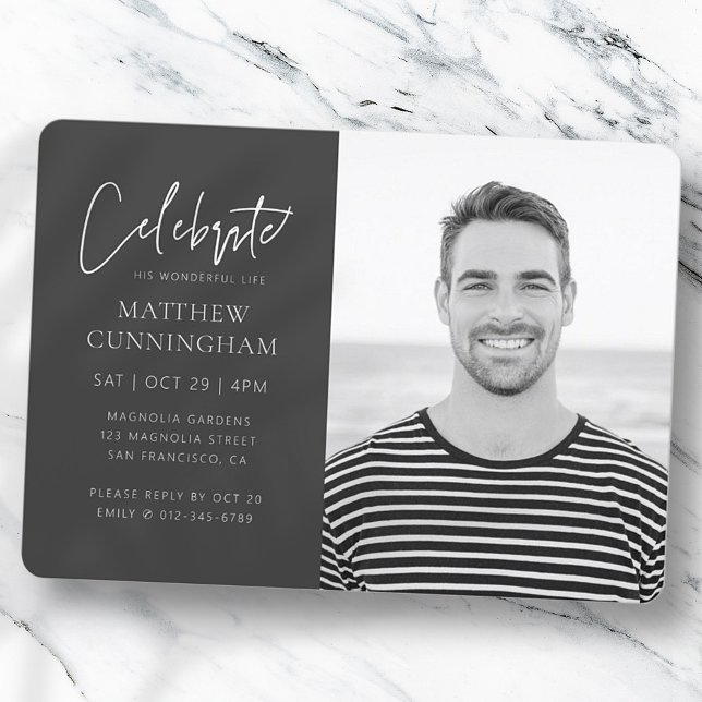 Invitación Para él, celebración de la vida moderna foto simpl (Subido por el creador)