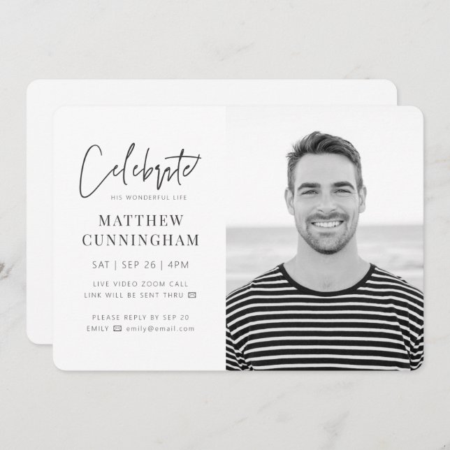 Invitación Para él, celebración virtual de la vida moderna fo (Anverso / Reverso)
