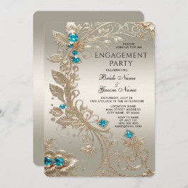Invitación para el compromiso de Gold Blue Stone