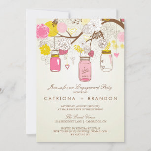 Invitación para el compromiso de jarrones rosados 
