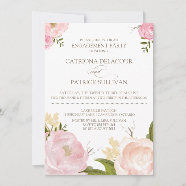 Invitación para el compromiso de las flores de acu (Anverso)