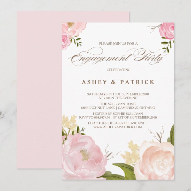 Invitación para el compromiso de las flores de acu (Anverso / Reverso)
