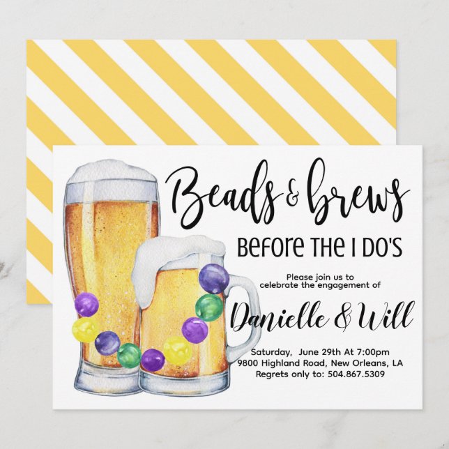 Invitación para el compromiso de Mardi Gras (Anverso / Reverso)