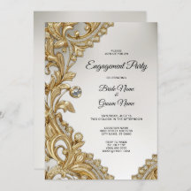 Invitación para el compromiso de oro decorativo