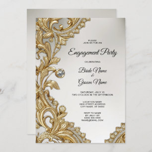 Invitación para el compromiso de oro decorativo