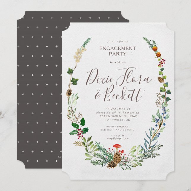 Invitación para el compromiso de Winter Woodland (Anverso / Reverso)