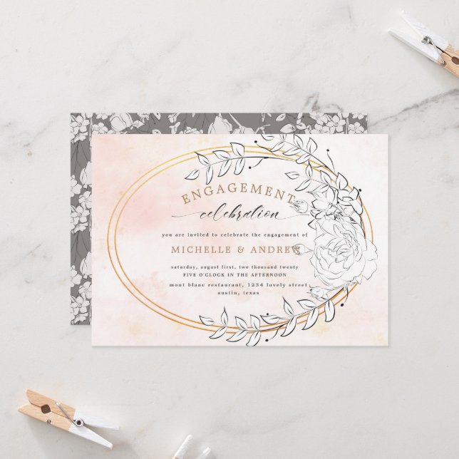 Invitación para el compromiso floral de Rubor Gold (Anverso/Reverso In Situ)