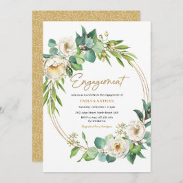 Invitación para el compromiso floral dorado y blan