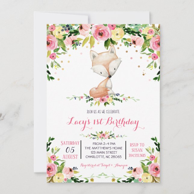 Invitación para el cumpleaños de chica de bosques (Anverso)