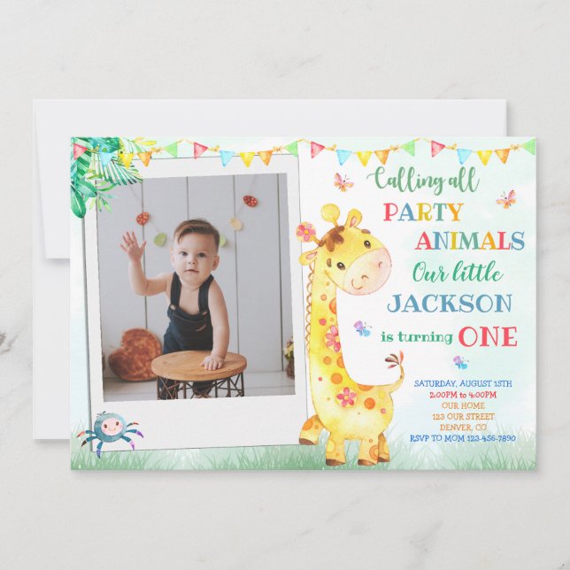 Invitación para el cumpleaños de Giraffe Invitació (Anverso)