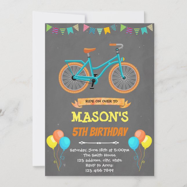 Invitación para el cumpleaños de la bicicleta (Anverso)