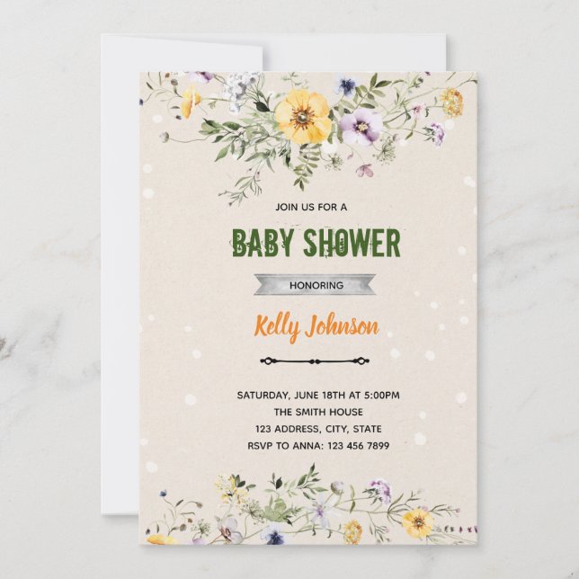 Invitación para el cumpleaños de la ducha de flore (Anverso)