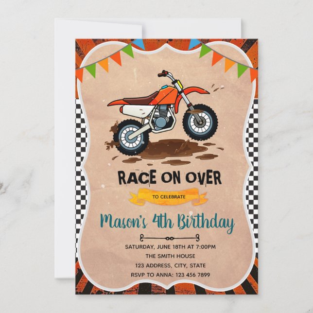 Invitación para el cumpleaños de la motocicleta (Anverso)