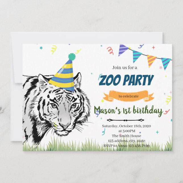 Invitación para el cumpleaños de los animales tigr (Anverso)