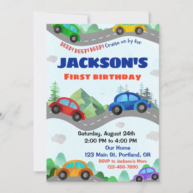 Invitación para el cumpleaños de los coches Invita (Anverso)