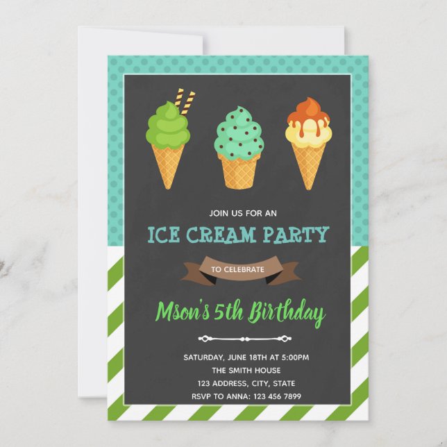Invitación para el cumpleaños de los helados (Anverso)