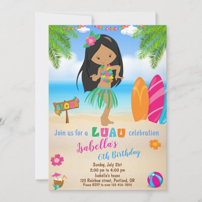Invitación para el cumpleaños de Luau Invitación d (Anverso)