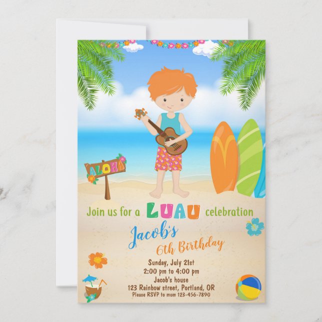 Invitación para el cumpleaños de Luau Invitación d (Anverso)