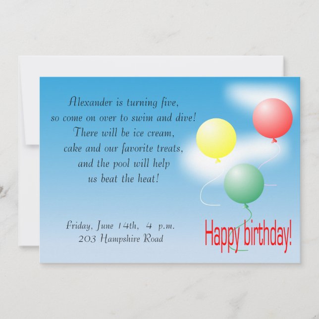 Invitación para el cumpleaños de niños (Anverso)