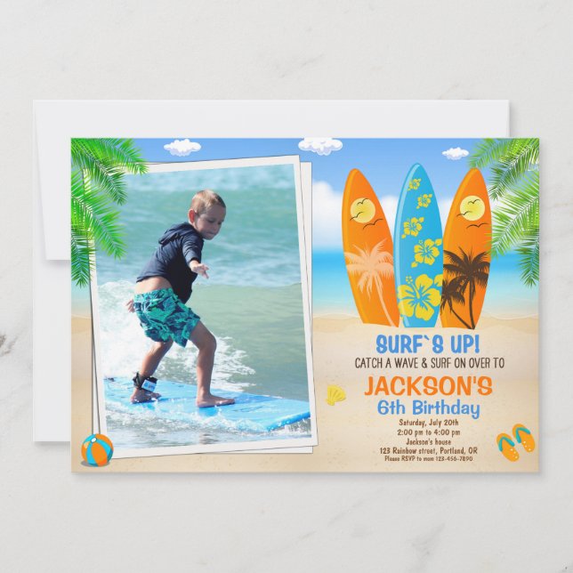 Invitación para el cumpleaños de Surfing (Anverso)