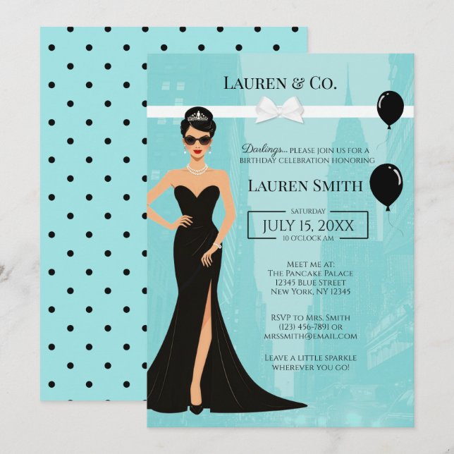 Invitación para el cumpleaños de Tiffany y Co Audr (Anverso / Reverso)